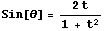 Sin[θ] = (2 t)/(1 + t^2)